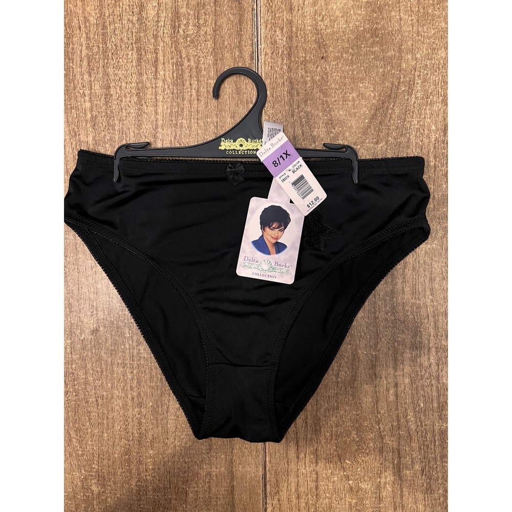 Vintage Delta Burke Collection Black Hi Cut Shiny Embroidered Panties 8/1X NWT
